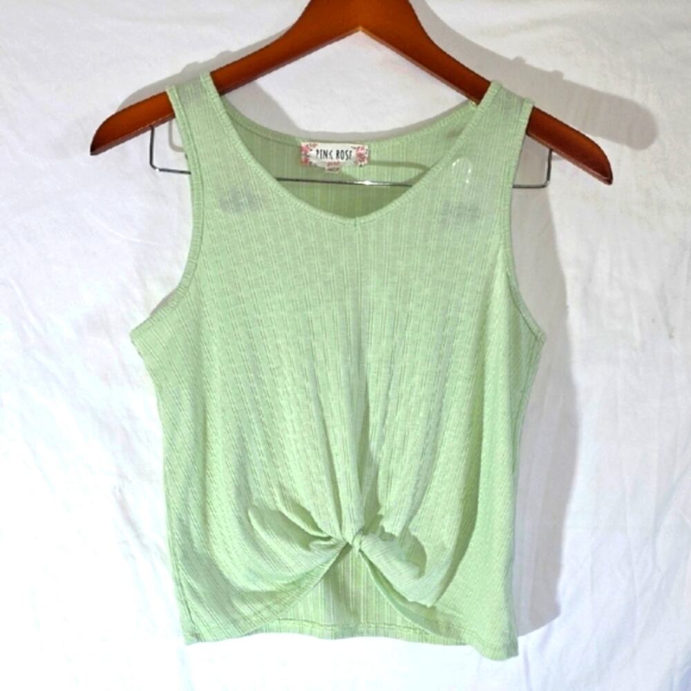 Pink Rose LARGE  Light Green Knotted Tank Top Like NEW